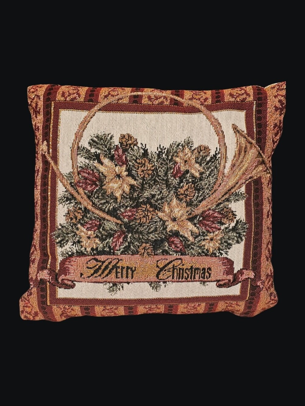 Holiday 'Merry Christmas' Decorative Tapestry Throw Pillow - Burgundy & Cream